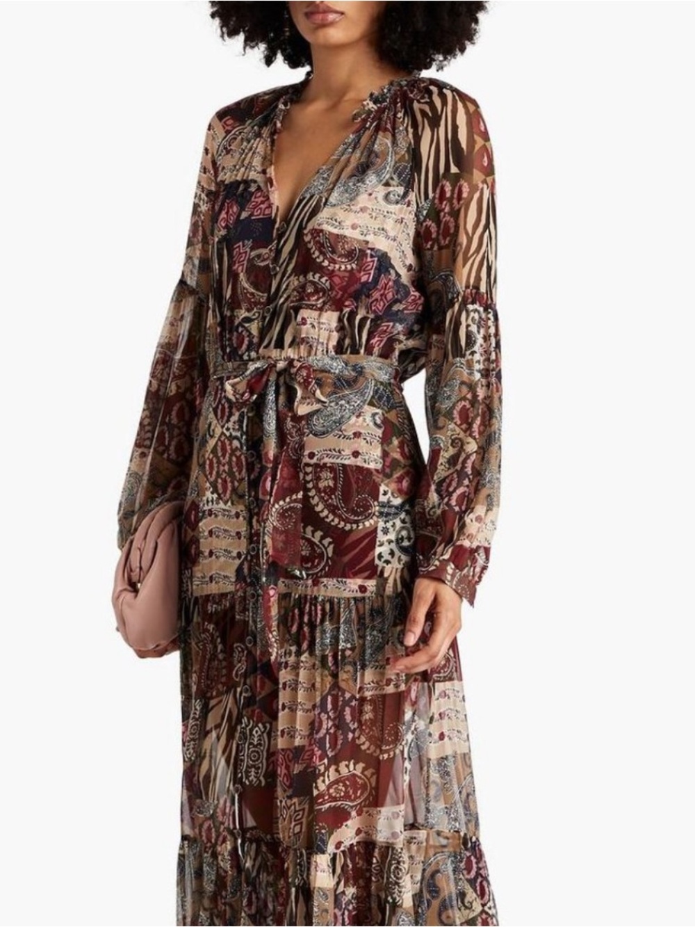 Veronica Beard Burgundy and Brown Patchwork Maxi Dress #773